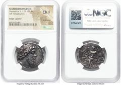 Ancients Greek SELEUCID KINGDOM. Demetrius II Nicator, Second Reign (129-125 BC). AR tetradrachm (28mm, 12h). NGC Choice Fine, ex-jewelry, edge tapped. Antioch on the Orontes, 129-128 BC. Diademed hea