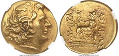Ancients Greek PONTIC KINGDOM. Mithradates VI Eupator (120-63 BC). AV stater (20mm, 8.30 gm, 11h). NGC Choice XF 5/5 - 2/5, graffito. Late posthumous issue in name and types of Lysimachus of Thrace, C