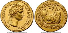 Ancients Roman Imperial Augustus (27 BC-AD 14). AV aureus (19mm, 7.68 gm, 11h). NGC XF 5/5 - 2/5, ex-jewelry. Lugdunum, 2 BC-AD 4. CAESAR AVGVSTVS-DIVI F PATER PATRIAE, laureate head of Augustus right
