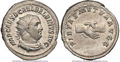Ancients Roman Imperial Balbinus (April-July AD 238). AR antoninianus (23mm, 5.60 gm, 7h). NGC Choice VF 5/5 - 4/5. Rome. IMP CAES D CAEL BALBINVS AVG, radiate, draped, and cuirassed bust of Balbinus 