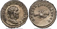 Ancients Roman Imperial Pupienus (April-July AD 238). AR antoninianus (23mm, 4.76 gm, 6h). NGC XF 5/5 - 4/5. Rome. IMP CAES PVPIEN MAXIMVS AVG, radiate, draped, and cuirassed bust of Pupienus right, s
