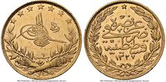 Islamic Dynasties Ottoman Empire Ottoman Empire. Muhammad V gold 100 Kurush AH 1327 Year 6 (1913/1914) MS62 NGC, Constantinople mint (in Turkey), KM754. HID05401242017 © 2024 Heritage Auctions | All R