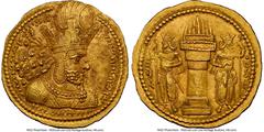 Ancients Greek SASANIAN KINGDOM. Shahpur I (AD 240-272). AV dinar (22mm, 7.37 gm, 2h). NGC Choice AU 5/5 - 4/5. Mint I ("Ctesiphon"), Phase II, ca. AD 260-272. Draped bust of Shahpur I right, wearing 