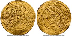 Crusader States Tripoli. Anonymous gold Dinar (Bezant) ND (1100-1150) AU55 NGC, CCS-1. 3.80gm. Early type. Imitation based on Fatimid caliph al-Mustansir, minted in Misr (in Egypt), dated "403" (cf. A