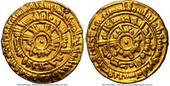 Islamic Dynasties Fatimid. al-Mu'izz Ma'add (AH 341-365 / AD 953-975) gold Dinar AH 364 (AD 974/975) AU Details (Bent) NGC, al-Mansuriya mint, A-697.1. 4.18gm. HID05401242017 © 2024 Heritage Auctions 