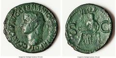 Ancients Roman Imperial Gaius (Caligula) (AD 37-41). AE as (30mm, 10.80 gm, 7h). Fine, bronze disease. Rome, 37-38 AD. C CAESAR AVG GERMANICVS PON M TR POT, bare head of Caligula left / VESTA, Vesta e