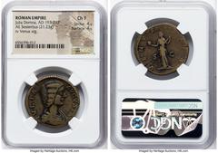 Ancients Roman Imperial Julia Domna (AD 193-217). AE sestertius (30mm, 21.23 gm, 5h). NGC Choice Fine 4/5 - 4/5. Rome, AD 193-196. IVLIA-AVGVSTA, draped bust of Julia Domna right, seen from front, hai