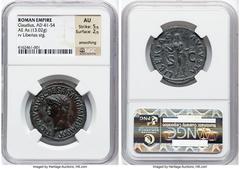 Ancients Roman Imperial Claudius I (AD 41-54). AE as (31mm, 13.02 gm, 6h). NGC AU 5/5 - 2/5, smoothing. Rome, ca. AD 50-54. TI CLAVDIVS CAESAR AVG P M TR P IMP P P, bare head of Claudius left / LIBERT