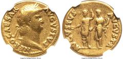 Ancients Roman Imperial Nero, as Augustus (AD 54-68). AV aureus (18mm, 7.24 gm, 6h). NGC VF 5/5 - 4/5. Rome, ca. AD 64-66. NERO CAESAR-AVGVSTVS, laureate bust of Nero right / AVGVSTVS-AVGVSTA, Nero (o