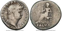 Ancients Roman Imperial Nero, as Augustus (AD 54-68). AR denarius (17mm, 3.30 gm, 5h). NGC VG 5/5 - 4/5. Rome, AD 65-66. NERO CAESAR-AVGVSTVS, laureate head of Nero right / SALVS, Salus enthroned left