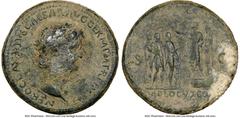 Ancients Roman Imperial Nero, as Augustus (AD 54-68). AE sestertius (25mm, 29.71 gm, 7h). NGC VF 5/5 - 2/5, scratches. Rome, AD 64. NERO CLAVDIVS CAESAR AVG GERM P M TR P IMP P P, laureate bust of Ner