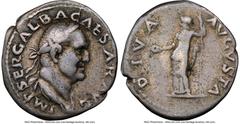 Ancients Roman Imperial Galba (July AD 68-January AD 69). AR denarius (19mm, 3.39 gm, 6h). NGC Fine 5/5 - 4/5. Rome. IMP SER GALBA CAESAR AVG, laureate head of Galba right / DIVA-AVGVSTA, Livia standi