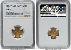 Islamic Dynasties Ottoman Empire Ottoman Empire. Abdul Aziz gold 25 Qirsh AH 1277 Year 13 (1873/1874) MS61 NGC, KM261. From the Arabisc Collection HID05401242017 © 2024 Heritage Auctions | All Rights 