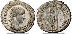 Ancients Roman Imperial Gordian III (AD 238-244). AR antoninianus (22mm, 12h). NGC Choice XF, flan flaw. Rome, 1st issue, AD 238-239. IMP CAES M ANT GORDIANVS AVG, radiate, draped, and cuirassed bust 