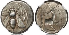 Ancients Greek IONIA. Ephesus. Ca. 4th century BC. AR tetradrachm (23mm, 15.19 gm, 12h). NGC Choice VF 4/5 - 4/5. Ca. 360-350 BC. Zobius, magistrate. E-Φ, bee with straight wings seen from above / ZΩB