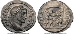 Ancients Roman Imperial Ancients Diocletian (AD 284-305). AR argenteus (19mm, 2.66 gm, 5h). NGC Choice XF 3/5 - 2/5, edge chips. Rome, AD 294-295. DIOCLETI-ANVS AVG, laureate head of Diocletian right 