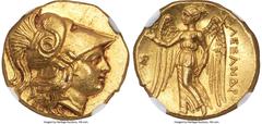Ancients Greek MACEDONIAN KINGDOM. Alexander III the Great (336-323 BC). AV stater (18mm, 8.59 gm, 12h). NGC MS 5/5 - 4/5. Posthumous issue, Phoenicia, Sidon, dated Regnal Year 18 of Abdalonymus (316/