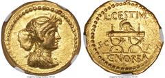 Ancients Roman Republic L. Cestius and C. Norbanus (43 BC). AV aureus (20mm, 8.12 gm, 10h). NGC AU 5/5 - 4/5. Rome, ca. January-April 43 BC. Draped bust of Africa right, seen from front, wearing eleph
