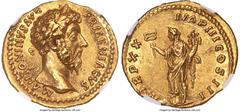 Ancients Roman Imperial Marcus Aurelius, as Augustus (AD 161-180). AV aureus (20mm, 7.31 gm, 6h). NGC Choice AU 5/5 - 4/5, brushed. Rome, AD 165-166. M ANTONINVS AVG-ARMENIACVS, laureate head of Marcu