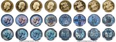 Great Britain George V 12-Piece Certified gold & silver "Long" Proof Set 1911 NGC, 1) gold 5 Pounds 1911 PR63★ NGC, KM822, S-3994 2) gold 2 Pounds 1911 PR63 Cameo NGC, KM821, S-3995 3) gold Sovereign 