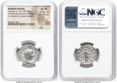 Ancients Roman Imperial Gordian III (AD 238-244). AR antoninianus (22mm, 4.80 gm, 12h). NGC Choice VF 5/5 - 3/5. Rome, AD 243-244. IMP GORDIANVS PIVS FEL AVG, radiate, draped, and cuirassed bust of Go