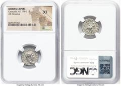Ancients Ancient Lots ANCIENT LOTS. Roman Imperial. Caracalla (AD 198-217). Lot of four (4) AR denarii. Fine-XF, light scratches. 1) Caracalla (AD 198-217). AR denarius. NGC XF. 2) Caracalla (AD 198-2