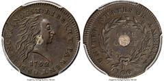 Patterns 1792 P1C One Cent, Judd-1, Pollock-1, High R.6, SP45+ PCGS. CAC. Few coins are as historically important as the 1792 Silver Center cent. Although some 1792 patterns were struck earlier, in th