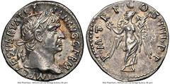 Ancients Roman Imperial Trajan (AD 98-117). AR denarius (17mm, 3.48 gm, 6h). NGC AU 5/5 - 4/5. Rome, AD 101-102. IMP CAES NERVA TRAIAN AVG GERM, laureate head of Trajan right / P M TR P COS IIII P P, 