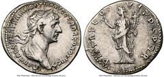 Ancients Roman Imperial Trajan (AD 98-117). AR denarius (19mm, 6h). NGC VF, brushed. Rome, AD 115-116. IMP CAES NER TRAIAN OPTIM AVG GER DAC PARTHICO, laureate, draped bust of Trajan right, seen from 