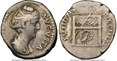 Ancients Roman Imperial Faustina Senior (AD 138-140/1). AR denarius (17mm, 6h). NGC Choice Fine. Rome, AD 139-141. FAVSTINA-AVGVSTA, draped bust of Faustina Senior right, seen from front, hair elabora