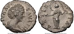 Ancients Roman Imperial BARBAROUS ISSUE. Diva Faustina Senior (AD 138-140/1). AR denarius (17mm, 5h). NGC Choice XF. Imitative issue of Rome, AD 141-161. DIVA-FAVSTINA, draped bust of Diva Faustina Se