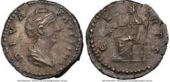 Ancients Roman Imperial Diva Faustina Senior (AD 138-140/1). AR denarius (18mm, 3.44 gm, 5h). NGC Choice XF 5/5 - 3/5, light scratches. Rome, AD 141-161. DIVA-FAVSTINA, draped bust of Diva Faustina ri