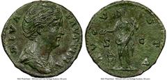 Ancients Roman Imperial Diva Faustina Senior (AD 138-140/1). AE As (25mm, 1h). NGC XF, smoothing. Rome, AD 141-161. DIVA-FAVSTINA, draped bust of Diva Faustina I right, seen from front, hair elaborate