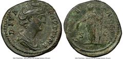 Ancients Roman Imperial Diva Faustina Senior (AD 138-140/1). AE As (26mm, 11h). NGC VF. Rome, AD 141-161. DIVA-FAVSTINA, draped bust of Diva Faustina Senior right, seen from front, hair elaborately wa