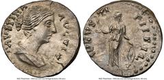 Ancients Roman Imperial Faustina Junior (AD 147-175/6). AR denarius (17mm, 6h). NGC XF. Rome, AD 156-161. FAVSTINA AVGVSTA, draped bust of Faustina Junior right, seen from front, hair brushed in waves