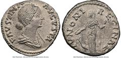 Ancients Roman Imperial Faustina Junior (AD 147-175/6). AR denarius (16mm, 5h). NGC XF. Rome, AD 170-175/6. FAVSTINA-AVGVSTA, draped bust of Faustina Junior right, seen from front, wearing circlet of 