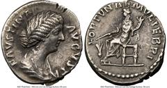 Ancients Roman Imperial Faustina Junior (AD 147-175/6). AR denarius (18mm, 7h). NGC XF, flan flaws. Rome, AD 161-175. FAVSTINA-AVGVSTA, draped bust of Faustina Junior right, hair brushed back in chign