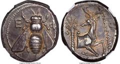 Ancients Greek IONIA. Ephesus. Ca. 4th century BC. AR tetradrachm (23mm, 15.28 gm, 12h). NGC Choice XF 4/5 - 4/5, scratch. Ca. 360-350 BC, Telestratus, magistrate. E-Φ, bee with straight wings seen fr