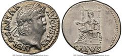 Ancients Roman Imperial Nero, as Augustus (AD 54-68). AR denarius (18mm, 3.46 gm, 6h). NGC Choice XF 5/5 - 3/5, brushed. Rome, AD 65-66. NERO CAESAR-AVGVSTVS, laureate head of Nero right / SALVS, Salu