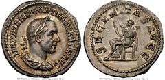 Ancients Roman Imperial Gordian I Africanus (March-April AD 238). AR denarius (21mm, 3.08 gm, 5h). NGC Choice XF 5/5 - 4/5. Rome. IMP M ANT GORDIANVS AFR AVG, laureate, draped, and cuirassed bust of G