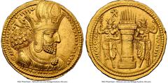 Ancients Oriental SASANIAN KINGDOM. Shahpur I (AD 240-272). AV dinar (21mm, 7.41 gm, 3h). NGC Choice AU 5/5 - 3/5. Mint I ("Ctesiphon"), Phase 2, ca. AD 260-272. Bust of Shahpur I right, wearing mural