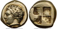 Ancients Greek IONIA. Phocaea. Ca. 387-326 BC. EL hecte (10mm, 2.53 gm). NGC Choice VF 5/5 - 3/5. Laureate head of young Heracles left; seal right below / Quadripartite incuse square. Bodenstedt 112. 