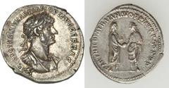 Hadrian (AD 117-138). AR denarius (3.12 gm). Rome, AD 117. IMP CAES TRAIAN HADRIAN OPT AVG GER DAC, laureate and cuirassed bust of Hadrian right, seen from front, strap over shoulder / PARTHIC DIVI TR