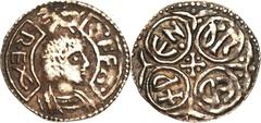 Kings of Mercia. Offa (757-796) Portrait Penny ND, S-905, Light Coinage, 2nd Phase, bare-headed bust right with serpent above, king's name in two closed panels at sides; floriate cross reverse with sm