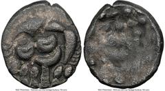 Ancients Celtic BRITAIN. Durotriges. Ca. 60-20 BC. AR stater (17mm, 3.78 gm, 8h). NGC Choice VF 3/5 - 3/5. Durotrigan E, Abstract (Cranborne Chase type). Devolved and Celticized head of Apollo right /