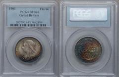 Victoria Florin 1901, Old or Veiled Head, S-3939, KM781, MS64 PCGS, a few abrasions on Victoria's cheek but a wonder coin in terms of eye appeal: obverse has smooth satiny luster, toned light silvery 