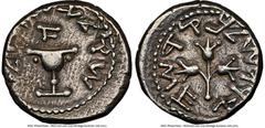 Ancients Judaea JUDAEA. Jewish War (AD 66-70). AR shekel (23mm, 14.02 gm, 11h). NGC VF 3/5 - 3/5, edge chip. Jerusalem, dated Year 1 (May (or later) AD 66-March AD 67). Shekel of Israel (Paleo-Hebrew)