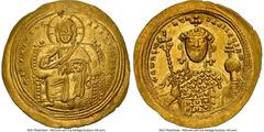 Ancients Byzantine Constantine IX Monomachus (AD 1042-1055). AV histamenon nomisma (28mm, 4.43 gm, 5h). NGC Choice AU 5/5 - 4/5, brushed. Constantinople. + IhS XIS RЄX-RЄGNANTIhm, Christ seated facing