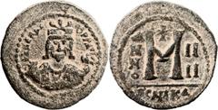 Jerusalem. Heraclius (610 - 641 AD). AE follis (32mm, 16.91 gm, 6h). DN HERAC PP AVG; crowned bust facing, with pointed beard, wearing consular robes, holding mappa and scepter with eagle / Large M, c