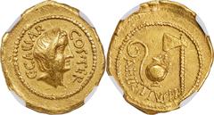 Ancients Roman Republic Julius Caesar, as Consul for the Third Time (46 BC), with Aulus Hirtius, as Praetor. AV aureus (22mm, 8.16 gm, 5h). NGC Choice VF 5/5 - 2/5, ex-jewelry. Rome. C•CAESAR-COS•TER,